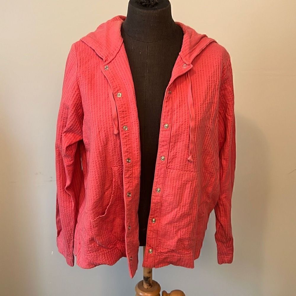 L L Bean Women's Coral Snap Button Front Cotton Hooded Shacket